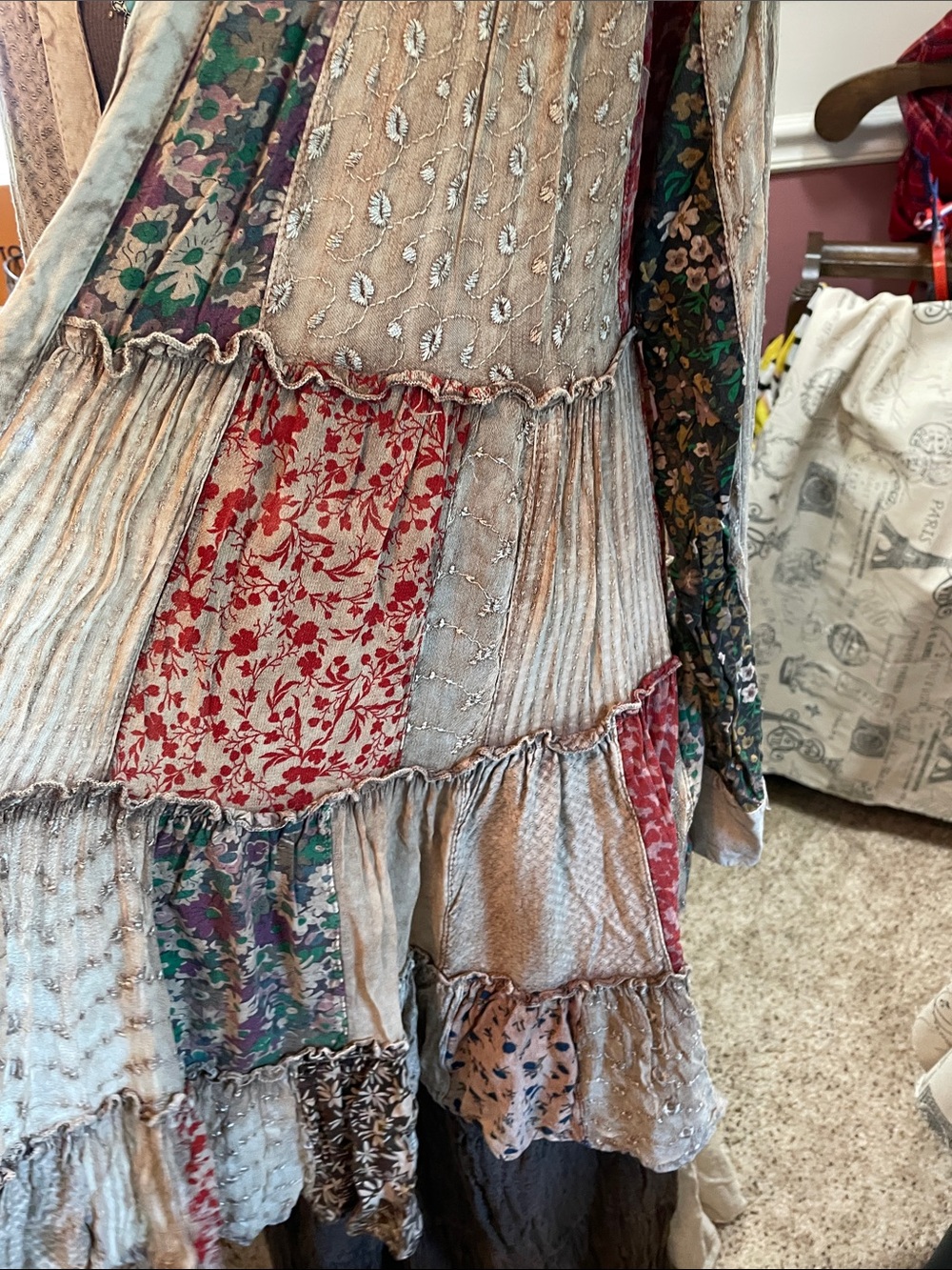 Boho Patchwork Duster Jacket in Beige and Floral Mix Young Threads - Picture 4 of 16
